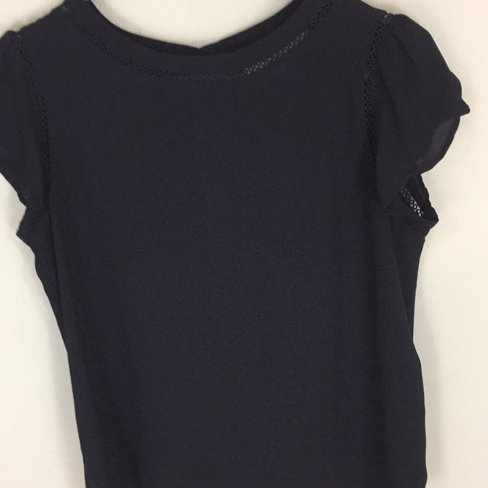 Loft Black Cap Sleeve Top with Cut Out Lace Detailing Size SP Small Petite